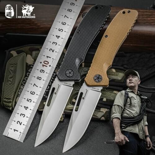 HX Outdoors Tactical Folding Knife 8Cr14mov Blade G10 Handle ,Camping Hunting Survival Multi functional Knives EDC Tools
