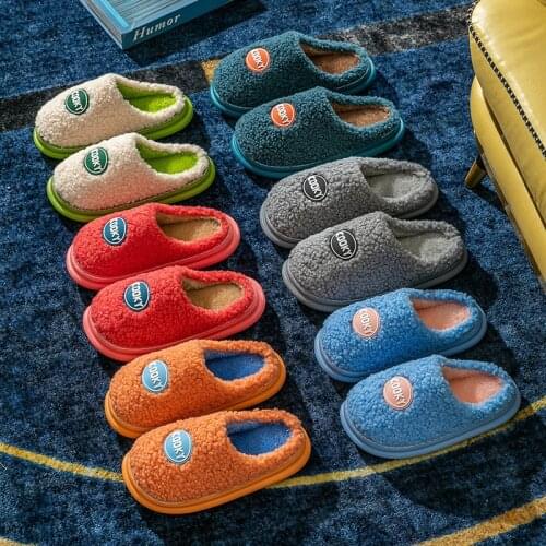 Women Indoor Thick Platform Slippers Winter Warm Couple Soft Sole Slide Slippers Leisure Men Women Plush Bedroom Anti-slip Shoes