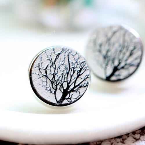 Unique 3D Tree Embossed 16mm Round Coloured Drawing pattern Laser Cut wood Cabochon DIY for Rings, Earring,Brooch,Necklace