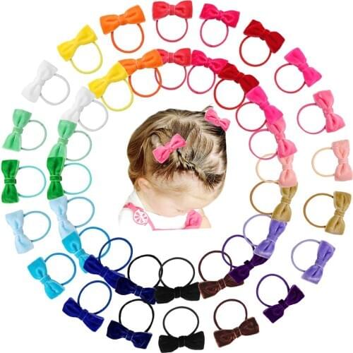 40 Pieces Babies Tiny 2 Inches Velvet Hair Bows Rubber Bands Hair Ropes Ponytail Holders for Baby Girls Infant Kids Hair Acessor