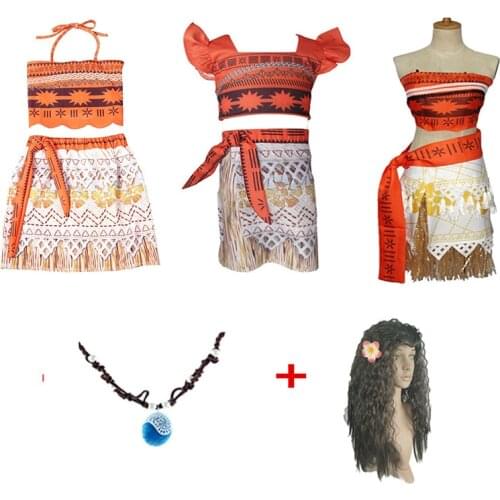 Adult Kids Cosplay Vaiana Moana Princess Costume Dress Necklace Wig Girl Halloween Party Moana Dress Costume Cosplay Fancy Dress