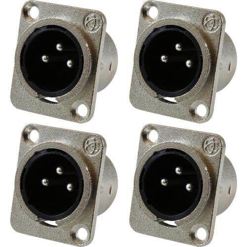 XLR Male Jack 3 Pin - Panel Mount Jacks D Series Size XLR-M - 4 PACK