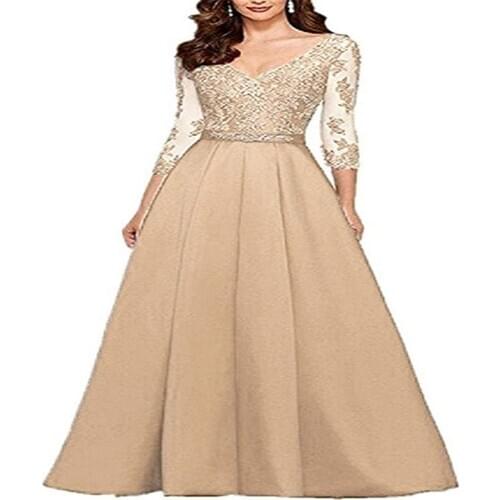 YNQNFS Womens V-neck Prom Dress Lace Style Applique Long Bride Dress Elegant Mom Dress