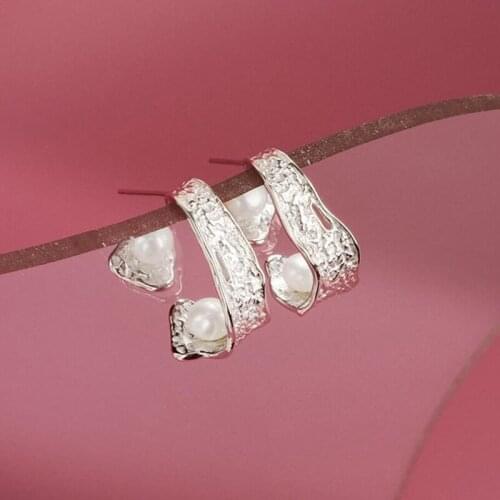 KOFSAC New Pearl Stud Earrings For Women Trendy Party Jewelry Silver Color Irregular Earring Vintage Ear Accessories Girl Gifts