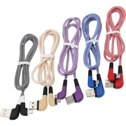 1M Elbow 90 Degree Cable for Iphone Micro USB Type C Quick Charging Cable Data Line Charge Cord for Xiaomi Huawei Phone 50PCS