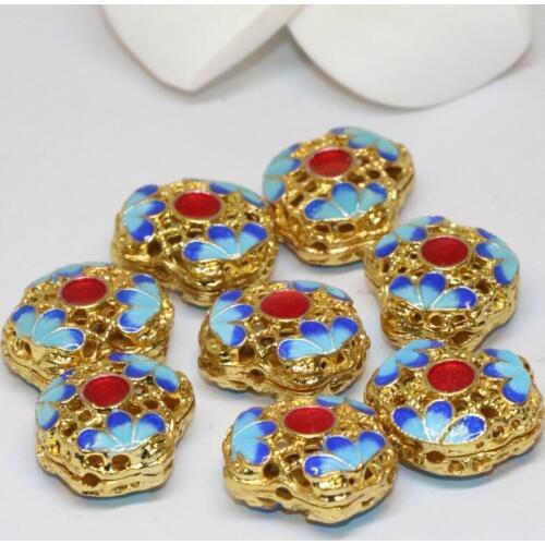 17*25mm high quality gold-color hollow cloisonne carved assorted spacers accessories beads hot sale jewelry making 5pcs B2485