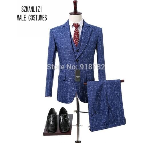 2017 New Classic Tailored Slim Fit Notch Lapel Blue Groom Suit 3 Pieces Tuxedo Wedding Suit For Men Formal Business Men Suits