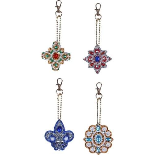 4Pcs/set Diamond Painting Keychain Mandala Full Round Shinny Special Diamonds With Frame Custom Rhinestone Carton Gift