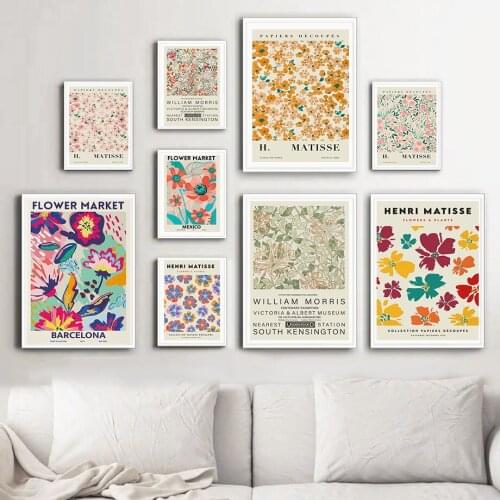 Abstract Flower Market Retro Minimalism Wall Art Canvas Painting Nordic Posters And Prints Wall Pictures For Living Room Decor