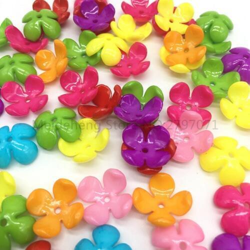 Acrylic colorful flowers Beads for Jewelry making four petals quatrefoil Childrens Dress embellishment accessories 14mm