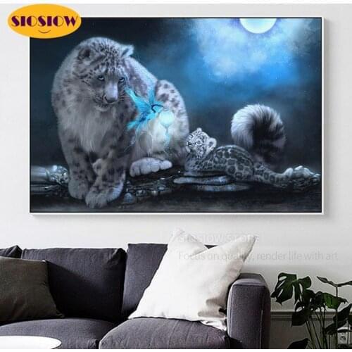 5D DIY Diamond Embroidery Rhinestones Full Set Cross Stitch Kit Diamond Painting Snow Leopard Family Mosaic Paintings Love Gifts