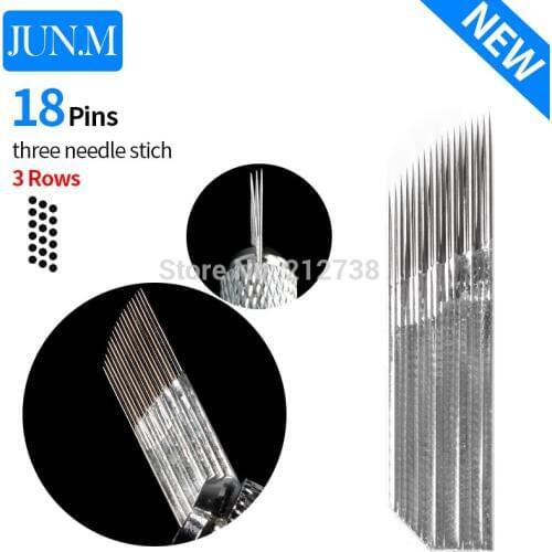 Free Shipping 200pcs Microblading Needles 3 rows 18 pins Blades Tattoo Needles For Permanent Microblading Embroidery Pen-B5
