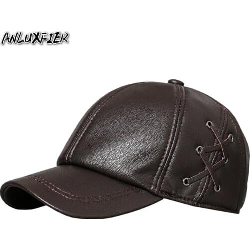 R013 Leather Baseball Cap Mens Autumn and Winter Sheepskin Outdoor Leather Hat Sun Hat Adjustable Size Baseball Caps