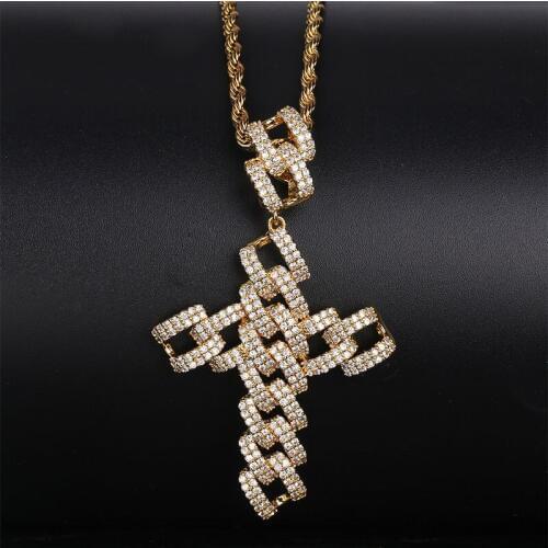 Lucky Sonny Hip Hop Bling Necklace Jewelry Female Male Bijoux Fashion Crystal Zircon Cuban Cross Pendant Necklace Christmas Gift