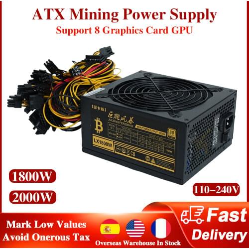 1800W 2000W Mining Power Supply 110-264V ATX ETH Bitcoin PSU Active PFC Support 8 Graphics Cards GPU For BTC Miner Server Power