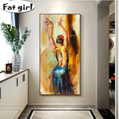 Large Abstract Art Diy 5D Diamond Painting Dancing Woman Square Round Drill Sexy Back Cross Stitch Mosaic Embroidery Wall Poster