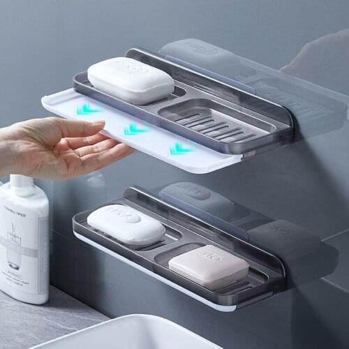 Double Layer Wall Mounted Soap Dishes Box Drain Sponge Holder Shampoo Storage Rack For Bathroom Accessories Toiletries Organizer