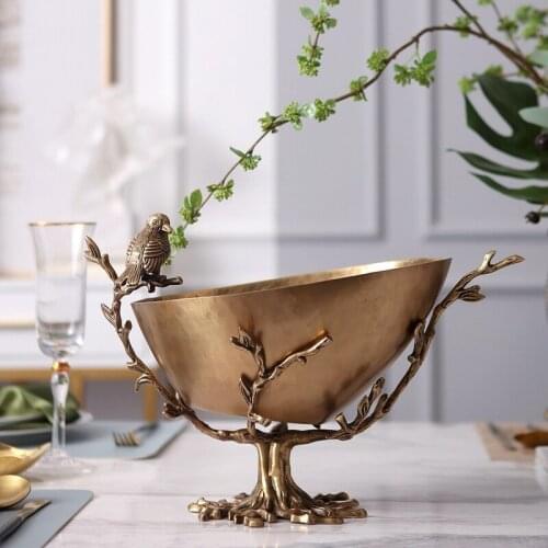European Brass Tree Branch Bird Statue Fruit Bowl Fruit Bowl Model Room Dining Table Coffee Table Light Luxury Storage Tray