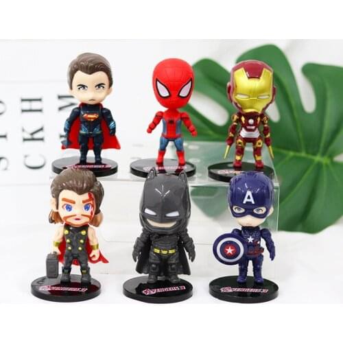 Disney Marvel Anime Hero Figure Doll The Avengers Spiderman Iron Man Superman Humanoid Child Toys Kawaii PVC Plastic Ornaments