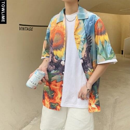 Hawaiian Style Summer Men Floral Printed Half Sleeve Loose Shirt Korean Streetwear Women Oversize Blouse Man Clothing Couple Top