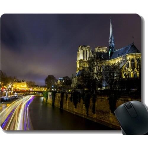 Gaming Mouse Mat,Night cathedral notre dame time-lapse photography soul continuation Mouse Pad Stitched Border