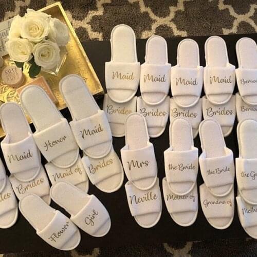 Personalised names date bride Wedding Slippers,Bridesmaid Gift,custom Hen Weekend Open Toes slippers maid of honor bridal party