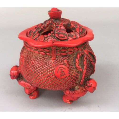 Chinese imitation red coral bag shape Incense burner crafts statue