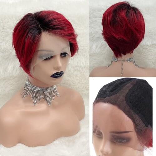 Short Red Pixie Cut Human Hair Short Bob Wig Brazilian Loose Body Wave Lace Front Wigs For Women 13x1 Cosplay Cheap Ombre Wig