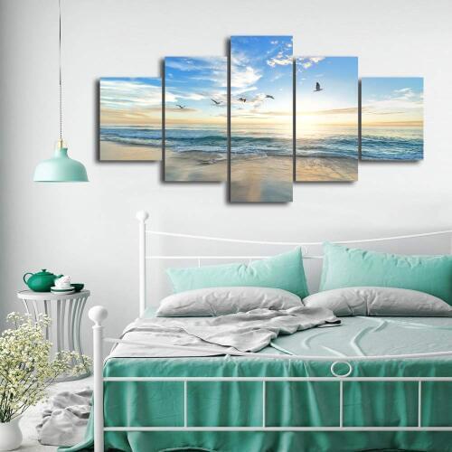 Beautiful Seascape Seagull Creative 5 Pieces Canvas Printings Painting Home Wall Decor Framed Modern Space Art For Living Room