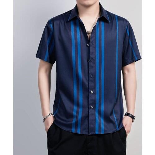 Men Striped Shirt Brand Turn Down Collar Short Sleeve Tops Button Streetwear Casual Blouse Fashion Camisas Hombre Korean Clothes
