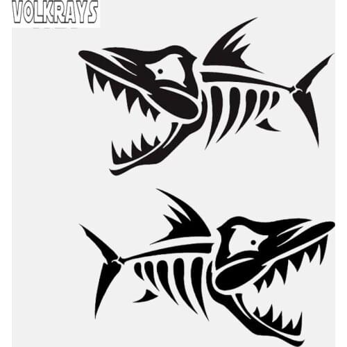 Volkrays 2 X Personality Car Sticker Skeleton Fish Bone Fishing Art Decor Accessories Vinyl Decal Black/Silver,6cm*11cm