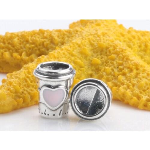 New Original 925 Sterling Silver Beads Drink To Go Charm Pink Enamel Fit Pandora Bracelets Women DIY Jewelry Dropship