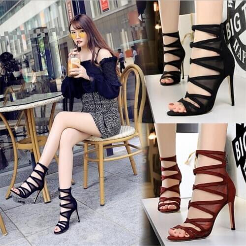 New Style Womens Mesh Hollow Stiletto Super High Heels Ladies Sexy Slim Boots Female Fashion Luxury Sandals Large Size 34-40
