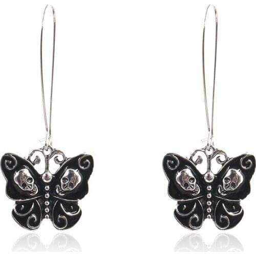 Punk skull Black butterfly Drop earrings skeleton dangle drop wire earrings fashion Jewelry for women