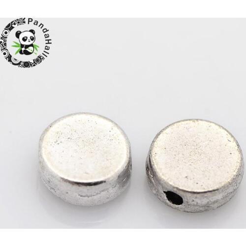 Tibetan Style Flat Round Beads, Lead Free & Nickel Free & Cadmium Free Antique Silver Color about 7mm in diameter, 3mm thick