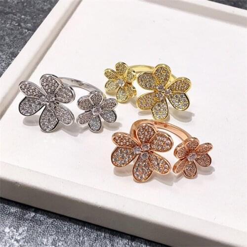 Full Shiny AAA Zircon Adjustable Clover Rings Women Top Brand Statement Ring Fashion Korean Original Jewelry Z300