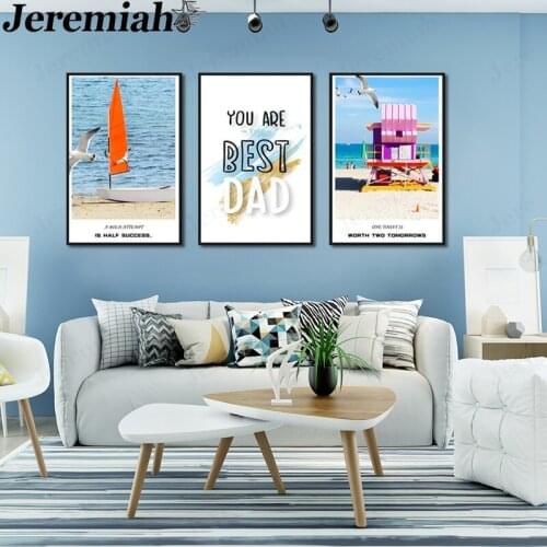 Simple Seascape Canvas Poster Sailboat Seagull Painting Picture Print Wall Art Modern Home Room Decoration Accessories