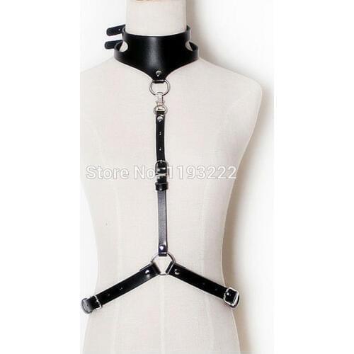 100% Handmade Punk Choker Collar Leather Women Harness Caged Cut out Caged Belt Waist Straps