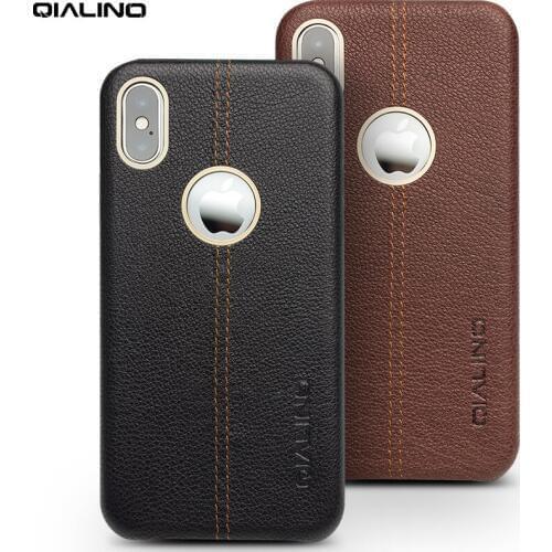 QIALINO Luxury Genuine Leather Phone Case for iPhone X Pure Handmade Fashion Business Style Back Cover for iPhoneXS for 5.8 inch