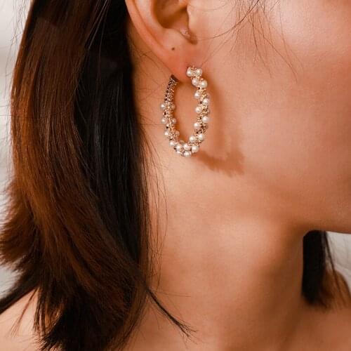 Docona Punk Large Circle Pearl Drop Dangle Earring for Women Girl Metal Round Piercing Earring Party Jewelry Brincos 9214