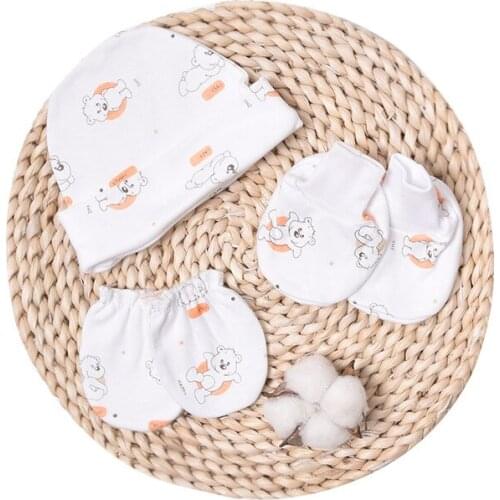 New Newborn Baby High Quality Knitted Cotton Baby Hat + Foot Sleeve Socks + Gloves Gift Box