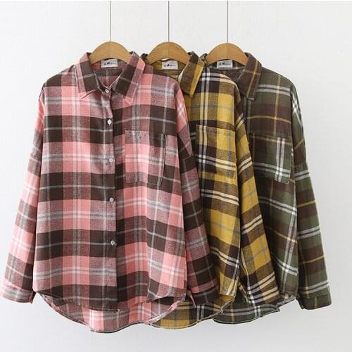 Spring and Autumn 2021 Korean Loose Casual Plaid Shirt Top for Women Clothing Office Workwear Blusas Female Button Up Shirt 0894