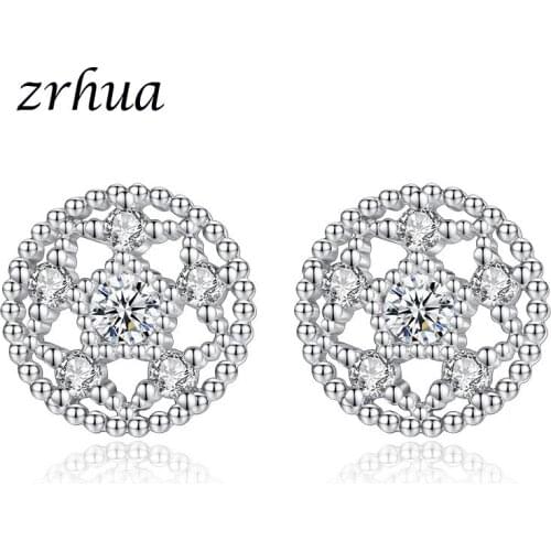 ZRHUA Classic 925 Sterling Silver Earrings for Women Fashion Shining Full Rhinestone Filled Crystal Heart Wedding Stud Earrings