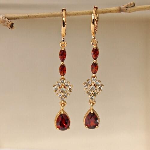 New Fashion earrings Waterdrop Drop Earrings for Womens earrings Gold Filled red stone zircon Dangle Earrings Wedding Jewelry