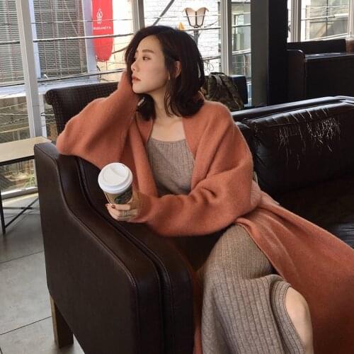 LMQ NEW 2020 Korean Women Autumn Winter Long Knitted Cardigan Coat Bat Sleeve Sweater Loose Jacket Sweaters Lazy Paragraph Tops