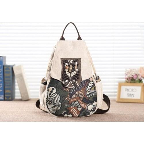 Anti-theft Women Backpack Retro Forest Trees Printed Female School Bookbag For Girls National Style Flower Handmade Lady Bagpack