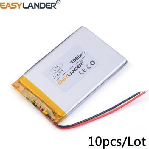 10pcs /Lot 3.7v lithium Li ion polymer rechargeable battery 384068 1000mAh for MP4 MP5 GPS toys battery