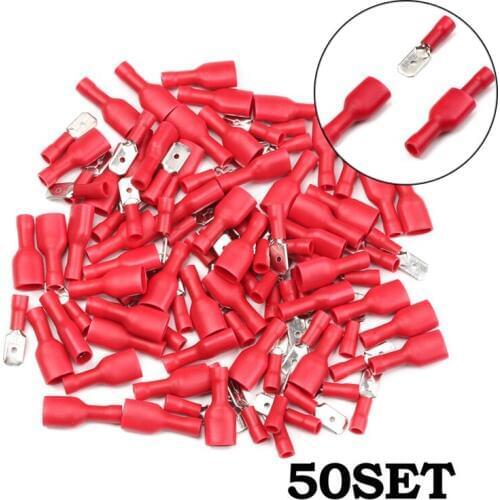 100Pcs 1.5-6.0mm2 Female/Male Electrical Wire Connector Insulated Crimp Terminals Spade Red Blue Yellow Kit 22-10 AWG