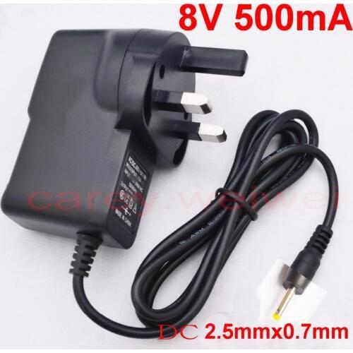 100PCS 8V 500mA AC 100V-240V Converter Switching power adapter DC 8V 500mA 0.5A Supply UK Plug DC 2.5mm x 0.7mm