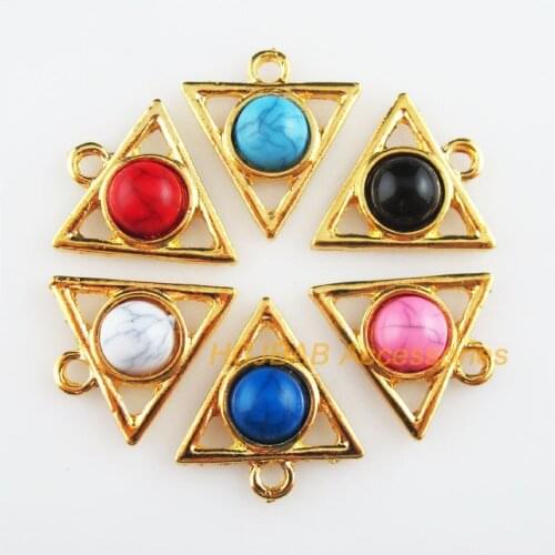 12Pcs Gold Plated Retro Triangle Charms Mixed Acrylic Pendants 19.5x21.5mm